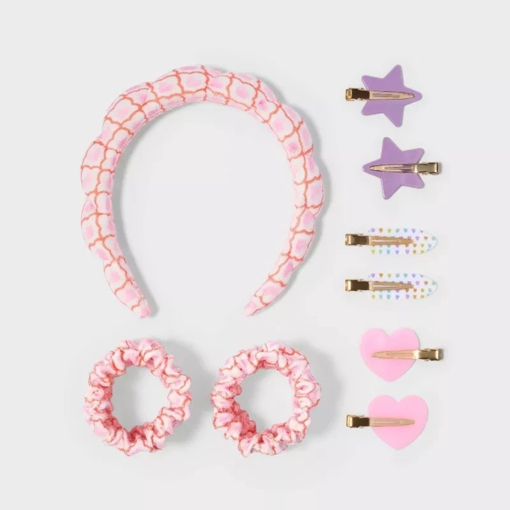 Roller Rabbit x Target Geo Hearts Headband Hair Clips Scrunchies Set Pink NWT